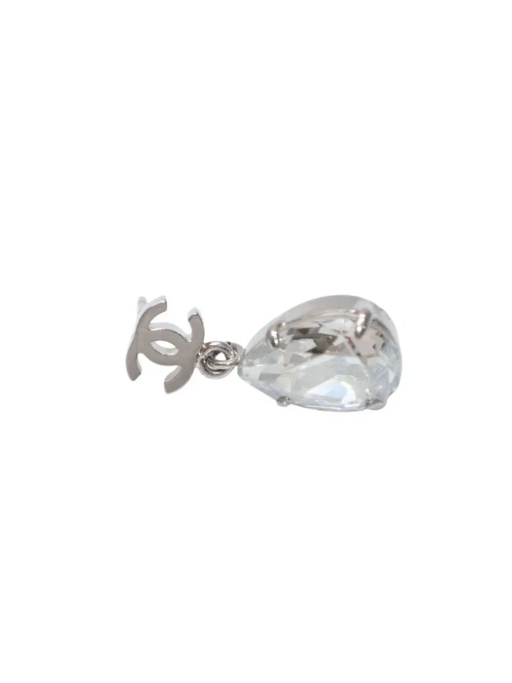 Chanel CC Logo Drop Earrings Metal Rhinestone Clear Silver
